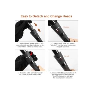 Ceramic Tourmaline Barrels Interchangeable Curling Iron Set LCD Temp Control