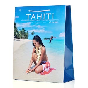 TAHITI Branded Paper Bags Embossing Promotion Gift Bags With PP Handle