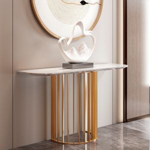 Titanium Gold Marble Top Console Table With Metal Base White