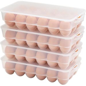 Clear Plastic Egg Holder For Refrigerator, Stackable Egg Storage Trays With Lid