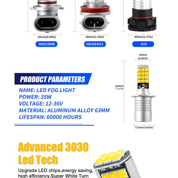 High Power Universal Automobile Fog Lights Two Color Light H11 9006 881 H3 H8 H7 3030