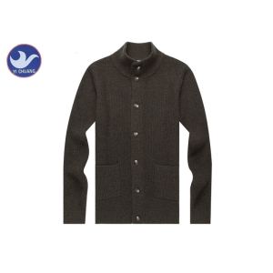 Wholesale Stand Collar Mens Dark Brown Cardigan Sweater , Mens Cotton Cardigans With Pockets from china suppliers