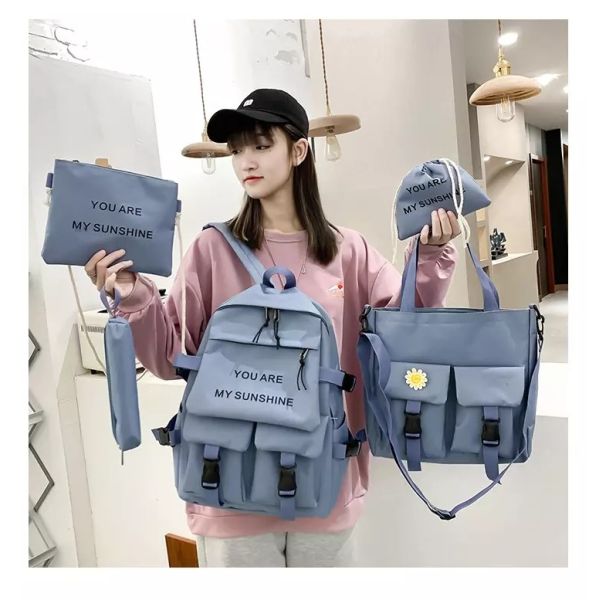 Travel Laptop Backpack School Bag Sets Girl Solid Color With Pencil-Case Wholesale