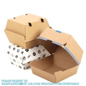 Paper Burger Box, Corrugated Hamburg Box 300gsm Paper Fast Food Disposable