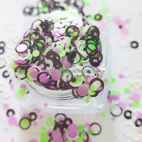 Customized Color Resin Glitter Glitter White Open Circle Black Open Circle Neon Green Round and Neon Purple Round Mixes
