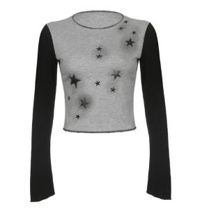 Custom Clothing Factory China Ladies Star Print Color-Block Long-Sleeved