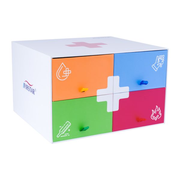 Cardboard First Aid Kit Boxes 4 Compartments For Cleansing Burncare Woundcare And Fever Care