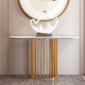 Titanium Gold Marble Top Console Table With Metal Base White