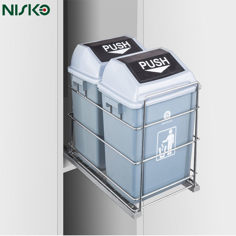 Double Pull Out Kitchen Dustbin Under Sink With Concealed Slide