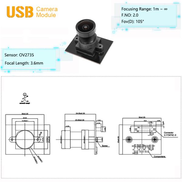 OV2735 CMOS Sensor Ultra Wide Angle DVP Interface Camera Module