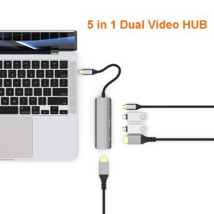 5 In 1 USB C To Dual HDMI Multi Monitor Adapter With USB C Data Port And Power