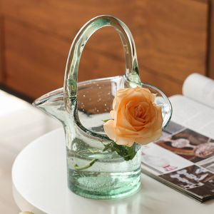 Clear Polished Baskets Hand Blown Decorative Glass Vases