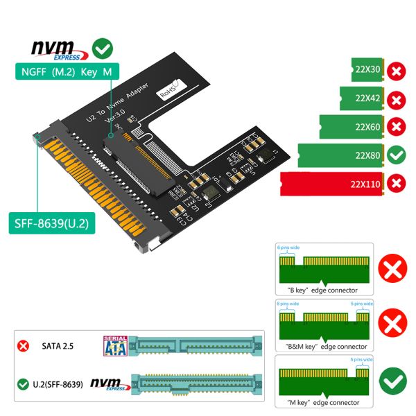M.2 NVMe to U.2 SSD Adapter 17x11.5x3cm Black with Thermal Pad