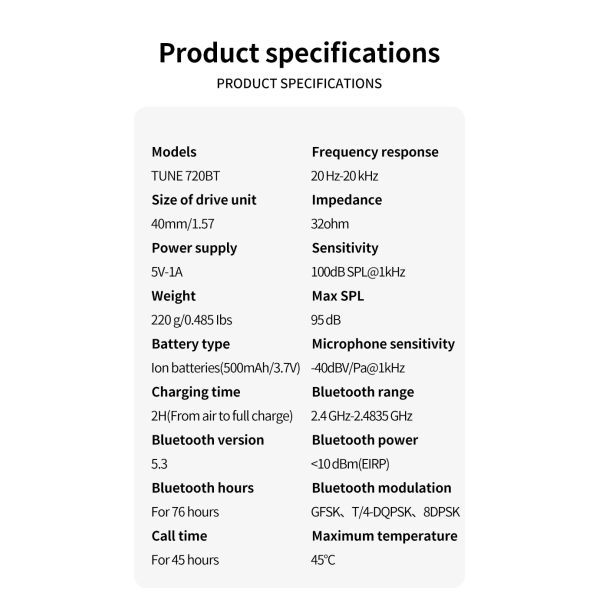 Headphone Tune 720BT Active Noise Cancelling Headphones Wholesale Earphone High Outdoor Over-Ear DJ Studio Neckband for jbl