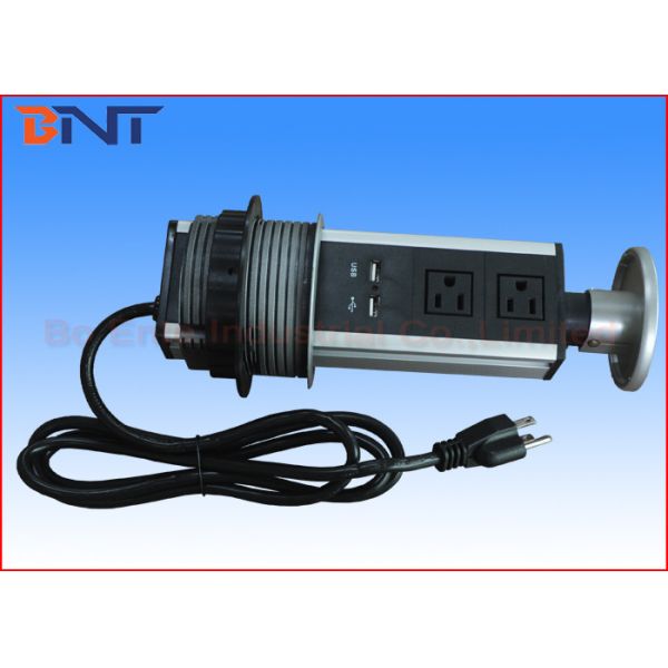 Vertical Pull Up Kitchen Worktop Electrical Sockets With 2 US Standard Power