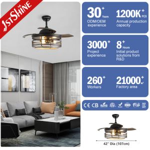 42 Inches Black Ceiling Fan with Hidden Blade and Remote Control LED Light Kit