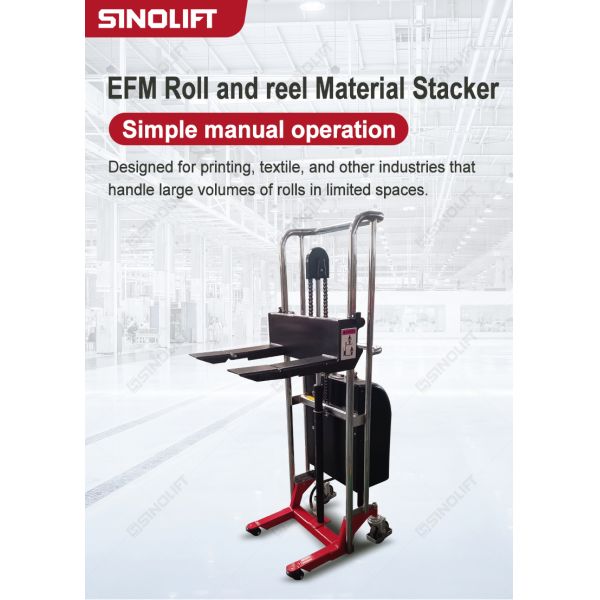Sinolift EFM roll and reel material stacker - simple manual operation