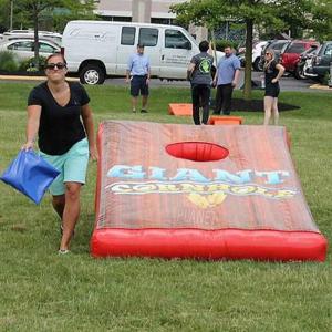 China Giant Interactive Inflatable Corn Hole Game Corn Hole Toss Throw Games PVC Cornhole Boards on sale