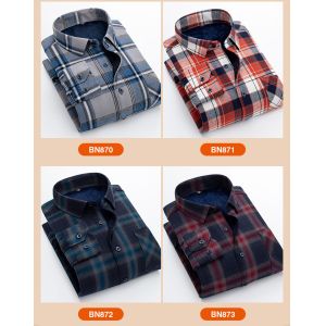 Thickened Fleece Viscose/Polyester/Spandex Plaid Shirt for Men's Office Causal