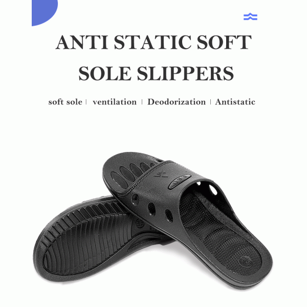 Black Non Slip ESD SPU Antistatic Slippers For Work Lab Cleanroom