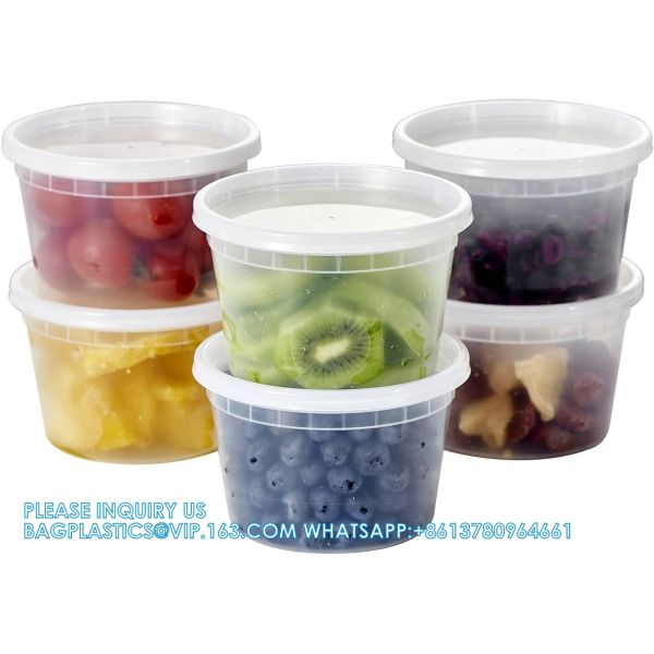 16oz. Plastic Deli Food Storage Containers With Plastic Lids, Disposable Togo