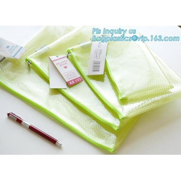 Quality A3,A4,A5,B4,B5,B6,B8 file folder clear mesh bag printed logo document folder with zipper, Waterproof Tear-resistant Blac for sale