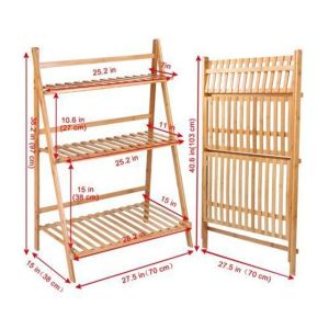 Home Folding Bamboo Plant Rack Flowers Pot Stand Shelf For Balcony