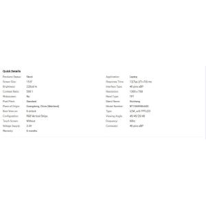 Gloosy Surface Tft 15.6 Inch 1080p Laptop Screen Monitor WXGA 40 Pins EDP