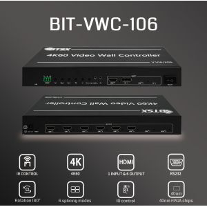 1X5 1X6 Video Wall Controller with HDMI2.0/DP 1.2 Input and 6 HDMI1.3 Output for