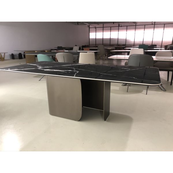 Rectangle Dining Table Modern Ceramic Marble Top Dining Table For Kitchen Metal Legs For Home Dining Room