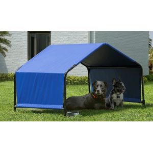 Compact and Portable Dog Shelter 4' x 4' x 3' Galvanized Steel Pet Shed in Blue