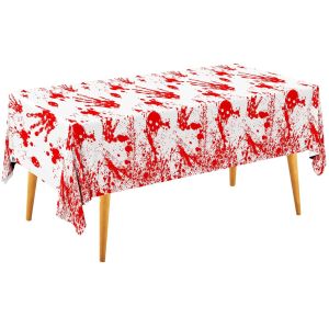 Customized Disposable LDPE Bloody Handprint Tablecloth For Halloween