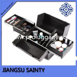 Large volume black crocodile PVC makeup case with compartments