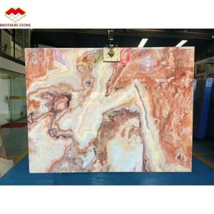Backlit Red Onyx Marble Stone Book Matched Slab for Transparent Marble Table