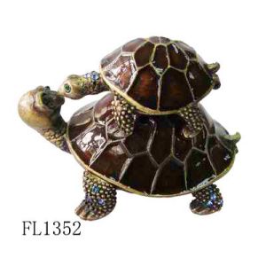 Lovely turtle metal alloy pewter jeweled enameled trinket box