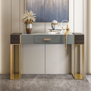 Wooden Console Table With Marble Top And Drawers Brass Gold
