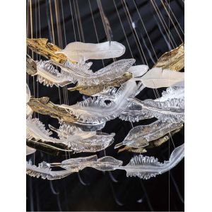 Customized Hotel Lobby Handmade Artistic Flying Feather Glass Pendant Lamp