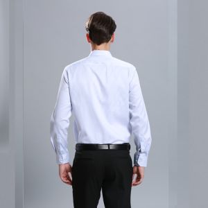 White Cotton Adults Office Work Uniforms Curved Waist Design With Stand Up