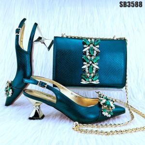 teal color shoes with bag