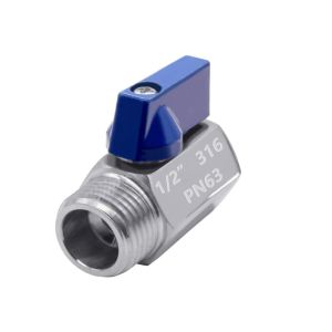 1/2" Stainless Mini Ball Valve with Female x Male NPT Thread and Stainless Steel