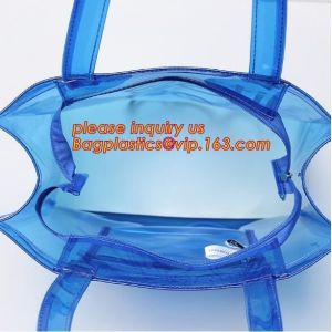 Handle Zipper Lock Cosmetic Pvc Bag With Zip lockk, beach Bag Chain handle