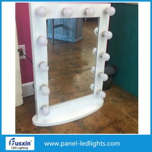 White Aluminum Tabletop Makeup Mirror With Lights IP67 With Light Bulbs
