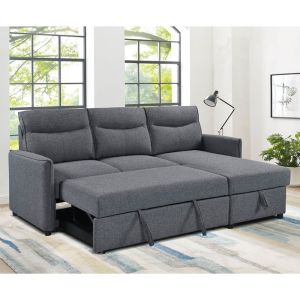 L-Shaped Reversible Sectional Sleeper Sofa with Pull-Out Bed and Storage,