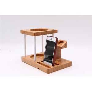 Multi Function Bamboo Wood Cellphone Stand , Tablet / Watch / Amazon Echo