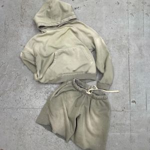 High Quality Plain Fleece Custom Blank Acid Washed Hoodie and Sweat Raw Hem