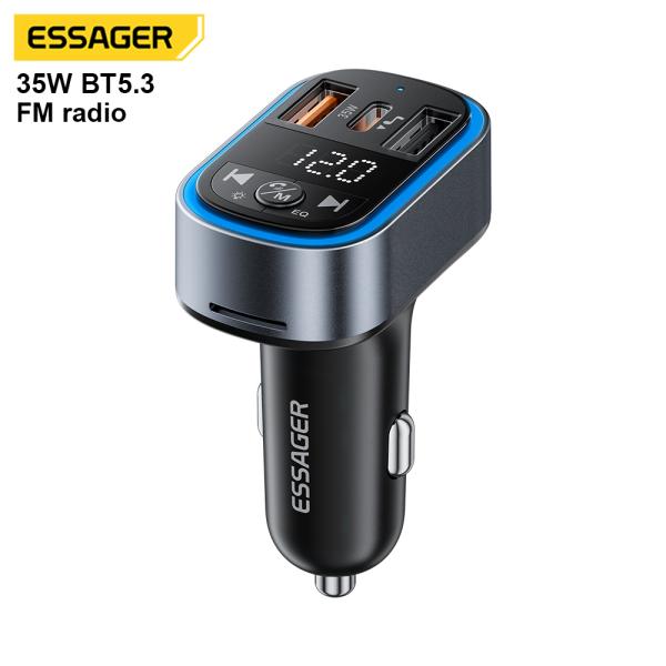 Quality ESSAGER F748 Bluetooth Car Charger with PD 35W Fast Charging Dual-port Type-C + Type-A and 12-24V Input Voltage for sale