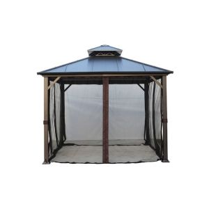 Polyester Fabric AJUNION 10x10ft Galvanized Steel Double Roof Gazebo Canopy with