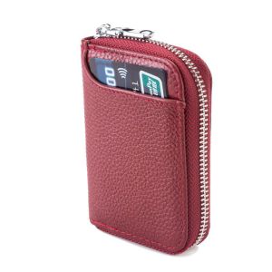 Convenient Multi-Slot Zipper Genuine Cowhide Accordion Pickup Bag with RFID