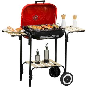 Outdoor Camping 18in Portable Charcoal Grill With Two Side Tables and Wheels