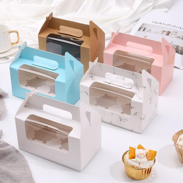 Portable Kraft Paper Cake Box Window Transparent Swiss Roll Baking Packaging